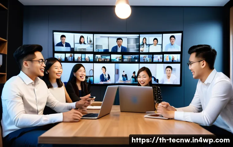 테크노사피엔스와 가상 사회의 도전 - A diverse group of young Thai professionals engaging in a lively online video conference from their ...