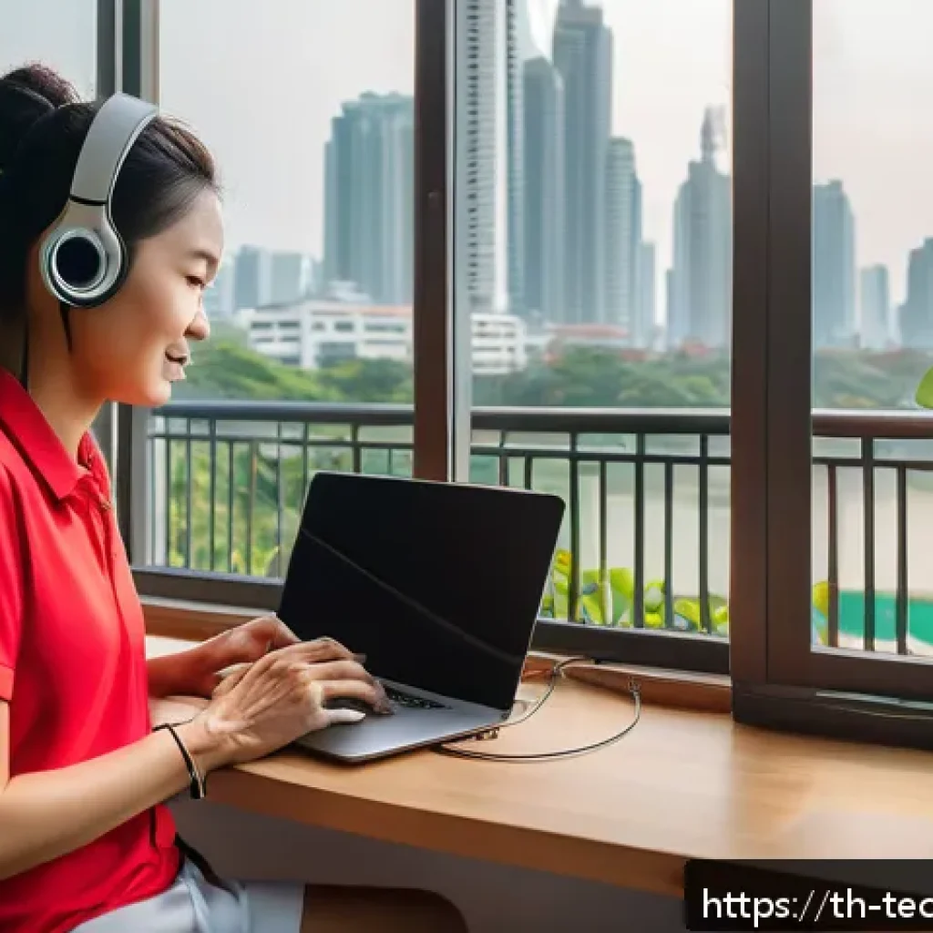테크노사피엔스와 미래 예측 기술 - A modern digital lifestyle scene showing a diverse group of Thai people using various smart devices ...