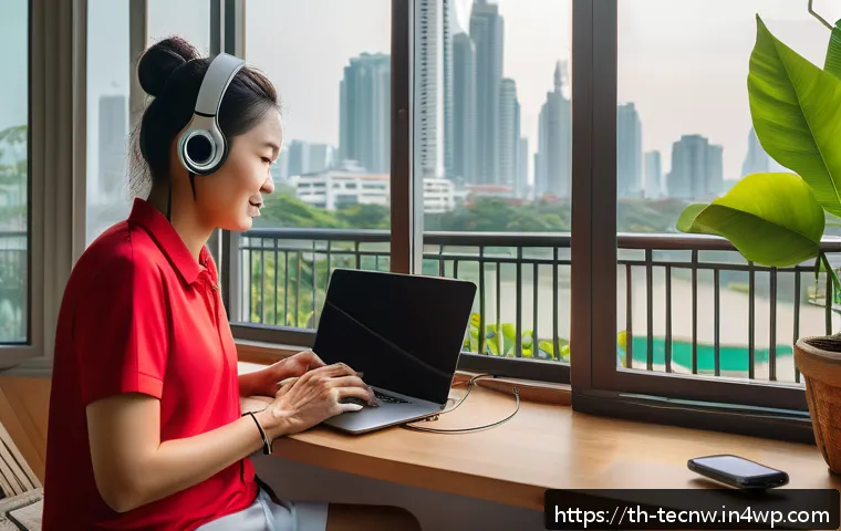 테크노사피엔스와 미래 예측 기술 - A modern digital lifestyle scene showing a diverse group of Thai people using various smart devices ...