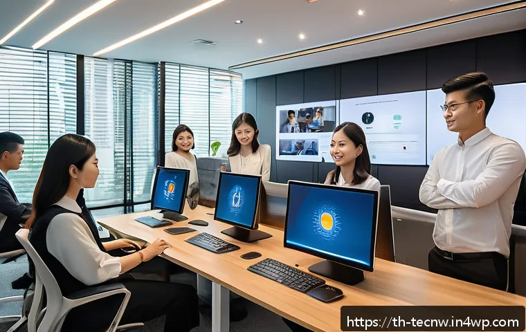 테크노사피엔스의 의사소통 방식 변화 - A modern Thai office environment showcasing a diverse group of young professionals engaging in a sea...