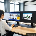 테크노사피엔스와 글로벌 경제 변화 - A modern Thai office environment showcasing a diverse team of professionals engaged in remote work u...