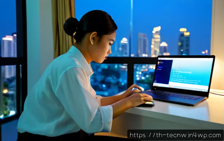 Home 29 테크노사피엔스와 사이버 보안 위협 - Photorealistic cybersecurity scene in a modern Bangkok apartment at dusk, Thai technology profession...